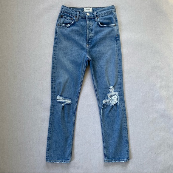 Agolde Riley Distressed Button Fly High Rise Jeans - Picture 2 of 14